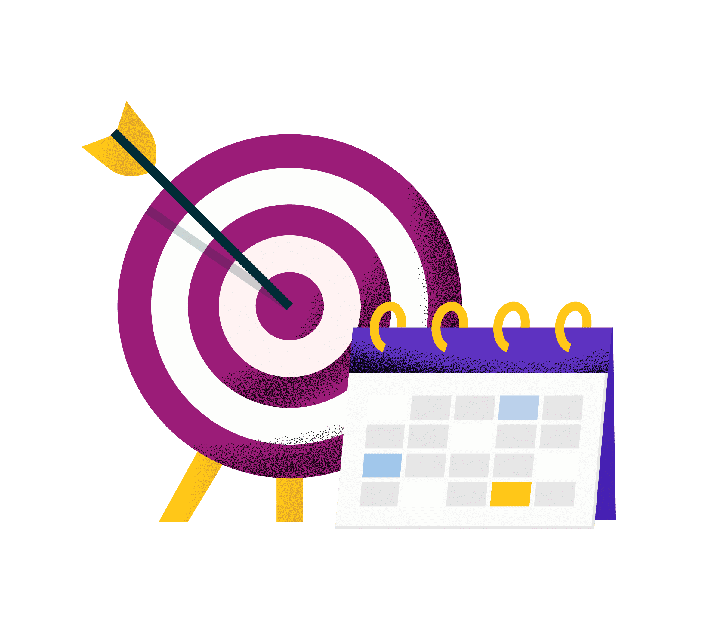 a calendar and a target with an arrow