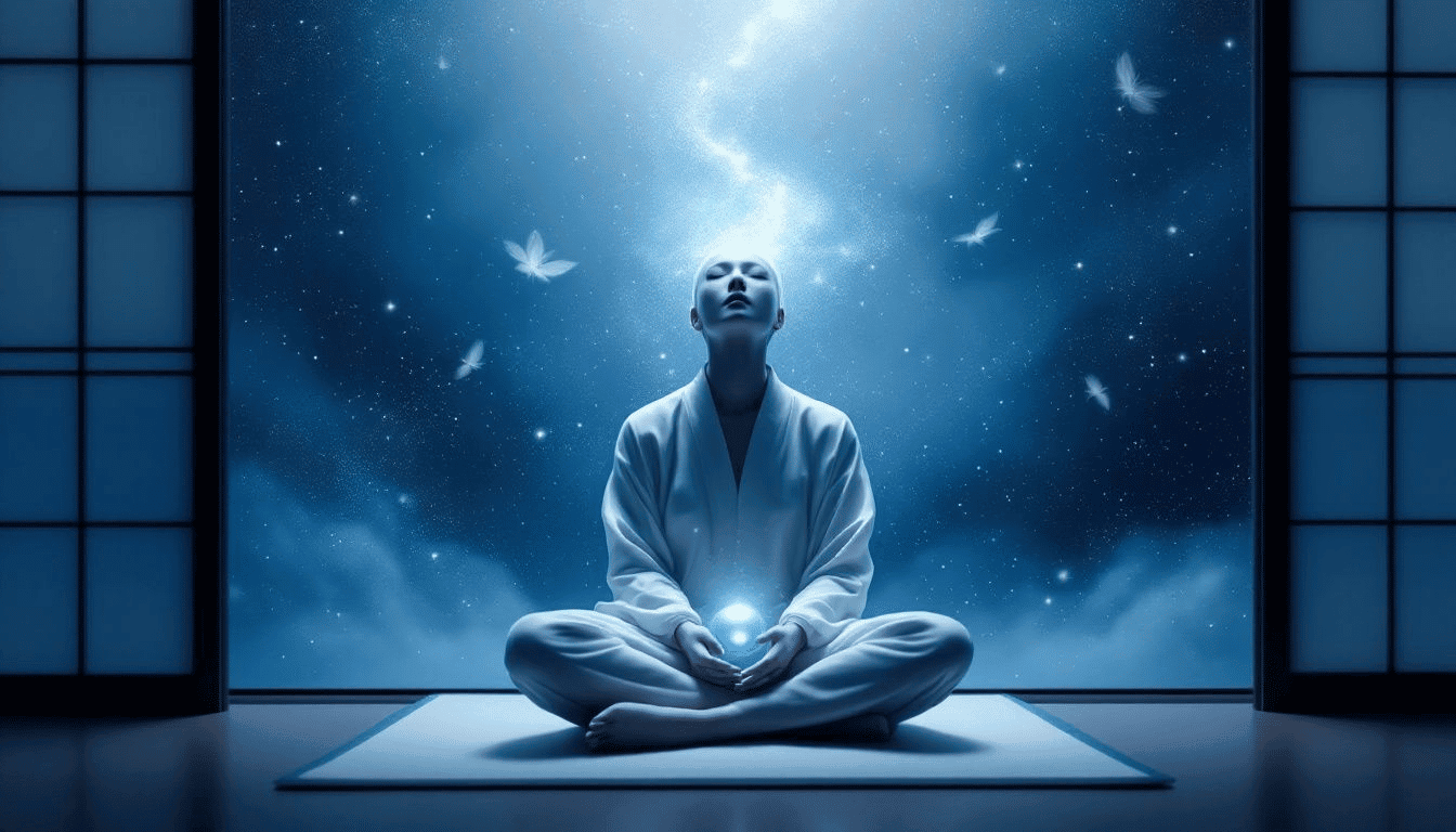 An individual visualizing during a visualization meditation session.