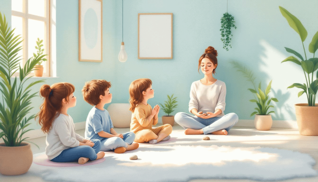 Children practicing mindfulness in a classroom setting.