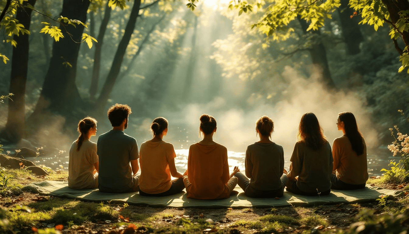 A group session practicing mindfulness-based interventions.