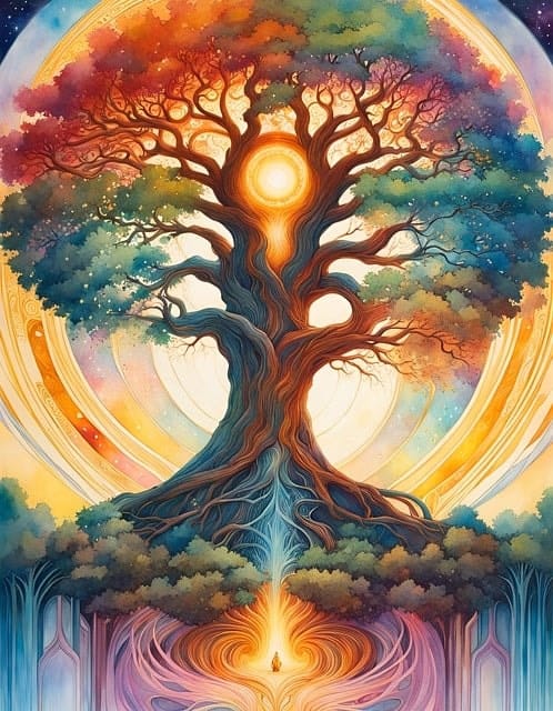 tree, cosmic, spiritual, nature, meditation, zen, light, ai generated, spiritual, spiritual, spiritual, spiritual, spiritual