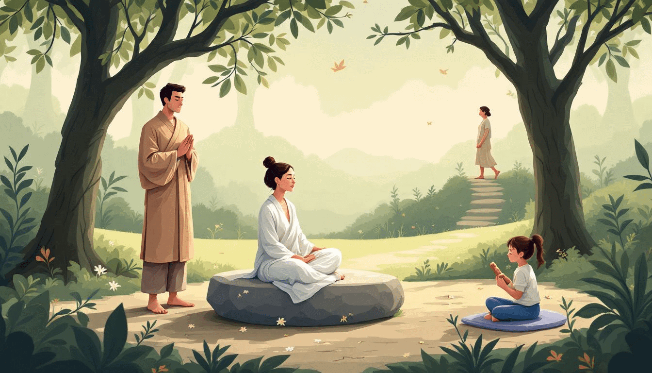 Different mindfulness techniques being practiced by individuals.